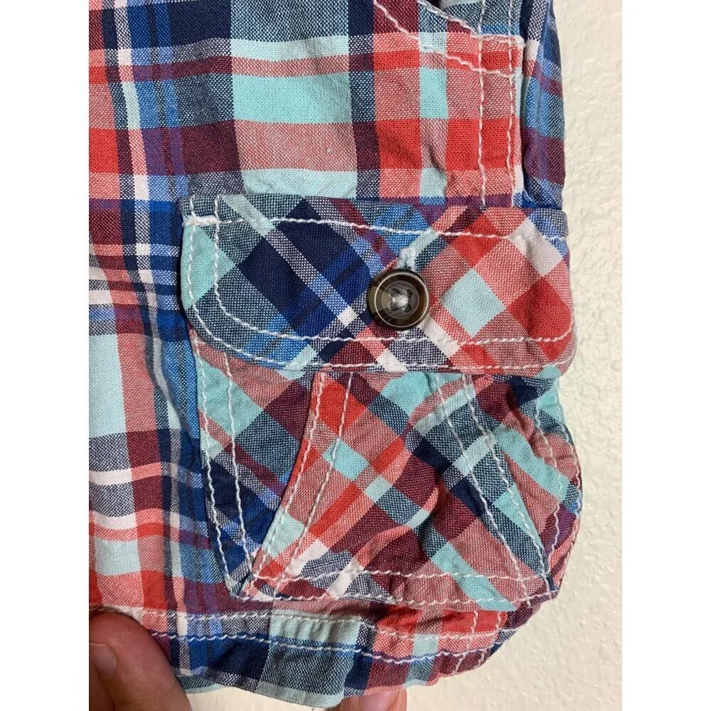 Oshkosh Genuine Kids Plaid Cargo Shorts Boys Size 4T Preppy Casual Summer Y2K